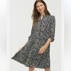 J. Crew Tossed Floral Print Shirtdress Black / White Style AD085 Size X-Large